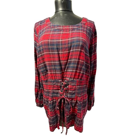 LANE BRYANT Red Navy Plaid Tunic Top - Size 20 - Picture 1 of 10